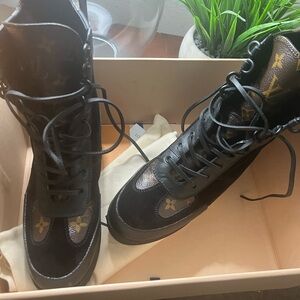Louis Vuitton Black and Gold Combat Boots